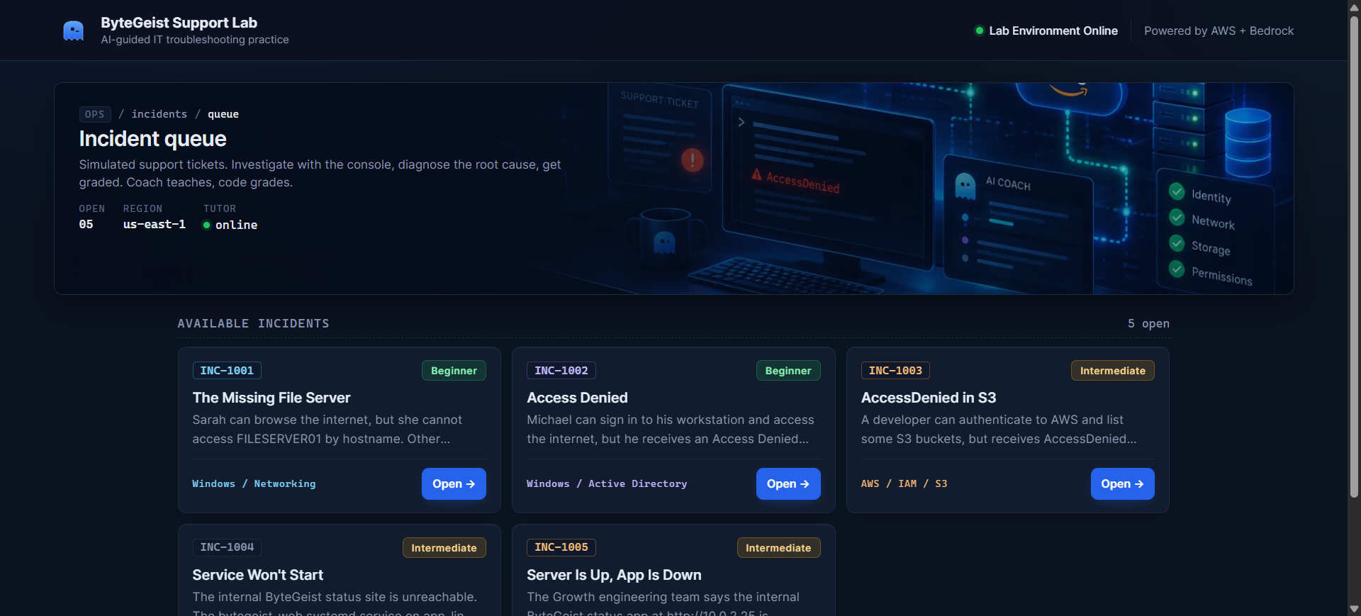 ByteGeist Support Lab &mdash; live app screenshot